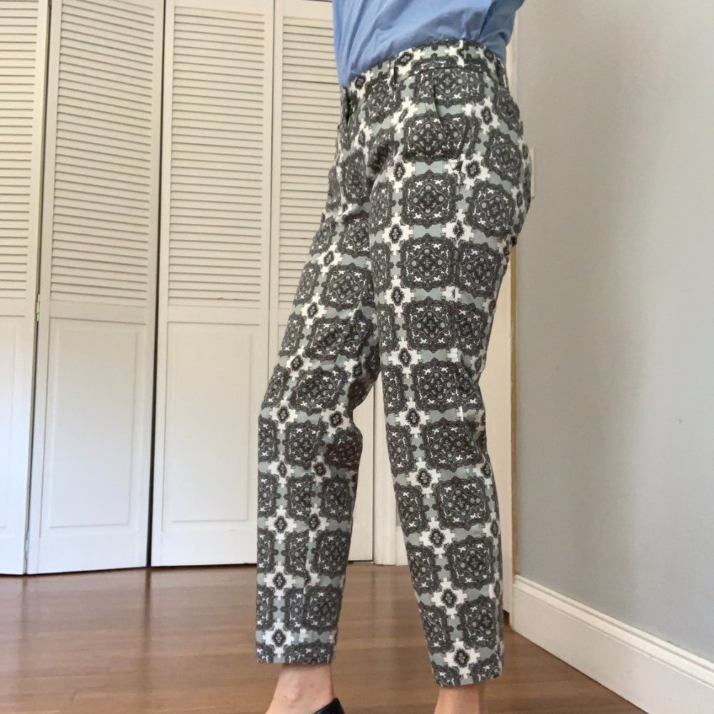 J crew cropped gray print pants size 0 like new!
